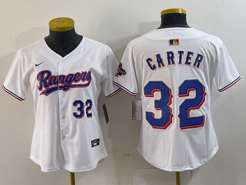 Womens Texas Rangers #32 Evan Carter Number White 2024 Gold Collection Limited Cool Base Jersey->mlb womens jerseys->MLB Jersey